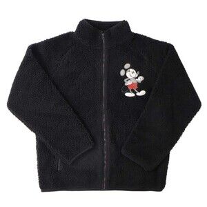 Disney Mickey Mouse Full Zip Black Sherpa Jacket Adult Large Excellent